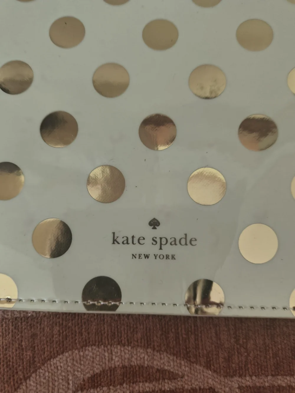 NWOT Kate Spade Pencil Pouch Polka Dot Cosmetic Case Travel Cream Gold w/Ruler